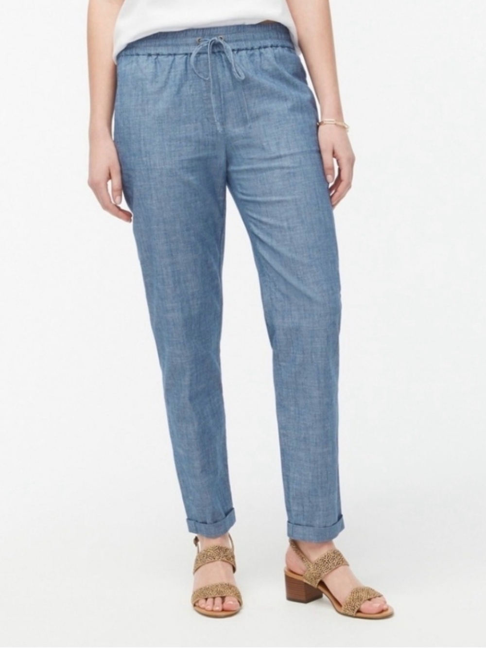 J. Crew Light Chambray Drawstring Boyfriend Jeans
